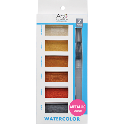 Rectangle Watercolor Pans with Brush Pen Metallic Colors