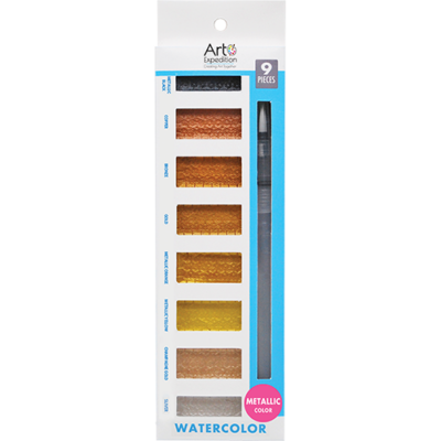 Rectangle Watercolor Pans with Brush Pen Metallic Colors