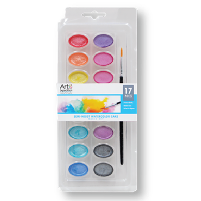 Semi-moist Watercolor Cakes with Brush Assorted Colors 17 Pcs.