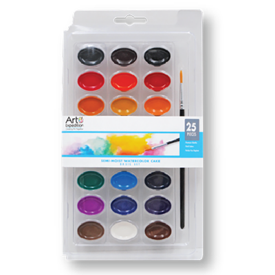 Semi-moist Watercolor Cakes with Brush Assorted Colors 25 Pcs.