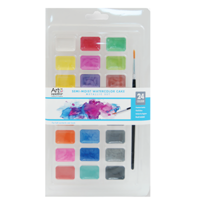 Semi-Moist Watercolor Cake Set. Metallic Colors 24 Pcs