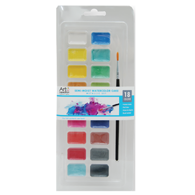 Semi-Moist Watercolor Cake Set. Metallic Colors 18 Pcs.