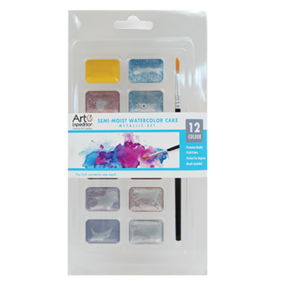 Semi-Moist Watercolor Cake Set Metallic Colors 12 Pcs.