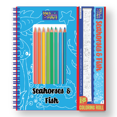 Seahorses & Fish Coloring Roll & Pencil Set in Spiral case
