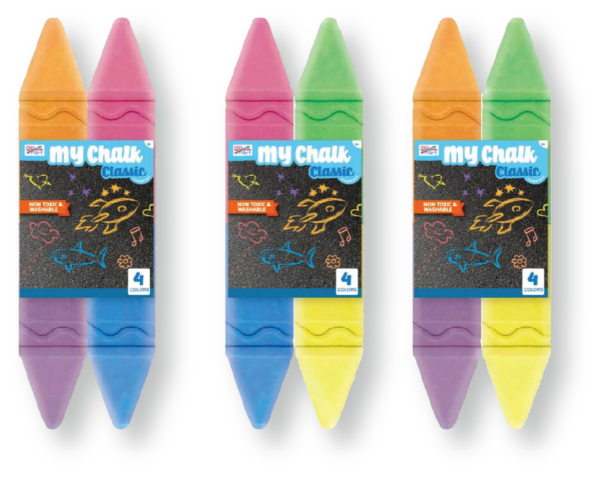 2PC Dual-tip Sidewalk Chalks Purple/Orange and Red/Blue