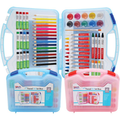 62pc Kids Colorful Travel Art Case-Blue or Red