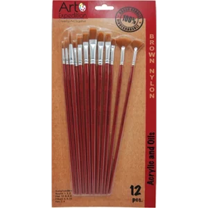 12 pc. Brown Nylon Long Handle Brush Set